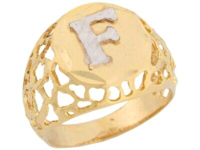 Pre-owned Jackani 10k Or 14k Two Tone Gold Filigree Diamond Cut Letter F Bold Mens Initial Ring