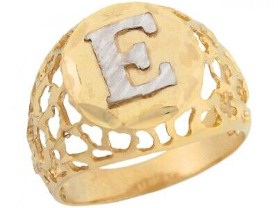 Pre-owned Jackani 10k Or 14k Two Tone Gold Filigree Diamond Cut Letter E Bold Mens Initial Ring