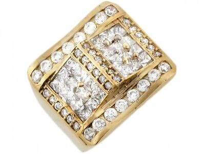 Pre-owned Jackani 10k Or 14k Yellow Gold Multi-faceted White Cz Window Film Design Mens Ring