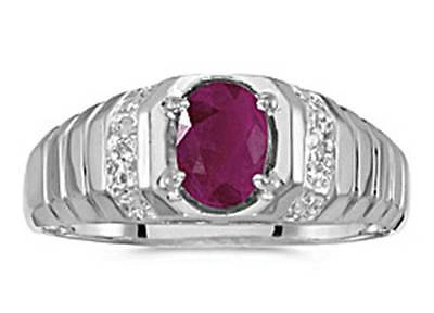 Pre-owned Ruby Mens Natural 7x5mm Oval  And Diamond Ring 10k White Gold - Free Ring Sizing In Red