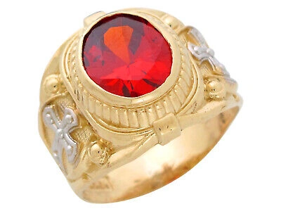 Pre-owned Jackani 10k Or 14k Two-tone Gold Mens Simulated Garnet January Birthstone Religious Ring In Red