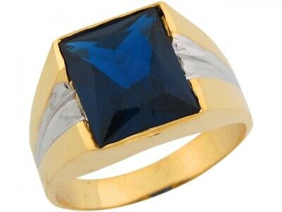 Pre-owned Jackani 10k Or 14k Two Tone Gold Simulated Sapphire Sleek Handsome Stylish Mens Ring In Blue