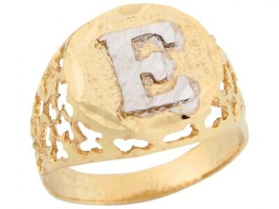 Pre-owned Jackani 10k Or 14k Two Tone Gold Unique Filigree Letter E Stylish Mens Initial Ring
