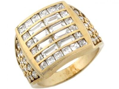Pre-owned Jackani 10k Or 14k Yellow Gold White Cz Rectangular Bundle Designer Mens Ring