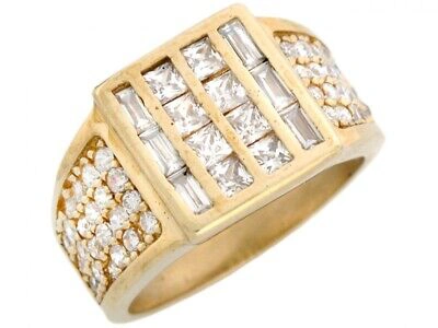 Pre-owned Jackani 10k Or 14k Solid Gold Cz Cluster Channel Set Bling Mens Ring In White