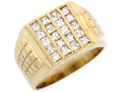 Pre-owned Jackani 10k Or 14k Solid Gold Cz Channel Set Unique Fancy Mens Ring In White