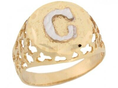Pre-owned Jackani 10k Or 14k Two Tone Gold Unique Filigree Letter C Stylish Mens Initial Ring