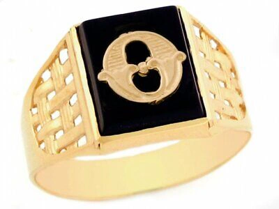Pre-owned Jackani 10k Or 14k Yellow Gold Bold Black Onyx Mens Basket Weave Initial Letter O Ring