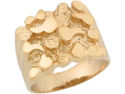 Pre-owned Amoravi 10k Or 14k Solid Yellow Gold Rounded Prosperous Shiny Unique Mens Nugget Ring