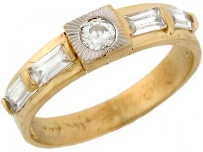 Pre-owned Jackani 10k Or 14k Two Toned Gold Square Face White Cz Modern Wedding Band Mens Ring