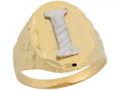 Pre-owned Jackani 10k Or 14k Two Tone Real Gold Diamond Cut Large Letter I Initial Mens Ring