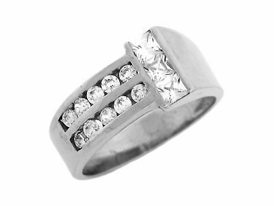 Pre-owned Jackani 10k Or 14k Solid White Gold Cz Channel Set Unique Mens Ring