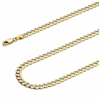 Pre-owned Wellingsale 14k Yellow Gold 3.4mm Cuban Curb Pave Hollow Chain Necklace