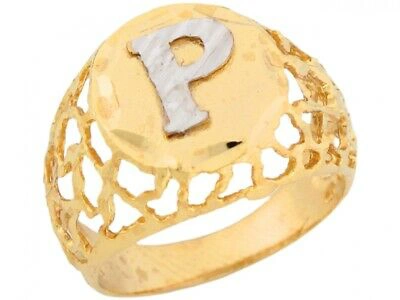 Pre-owned Jackani 10k Or 14k Two Tone Gold Filigree Diamond Cut Letter P Bold Mens Initial Ring