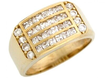 Pre-owned Jackani 10k Or 14k Solid Gold Channel Set Cz High Polished Mens Ring In White