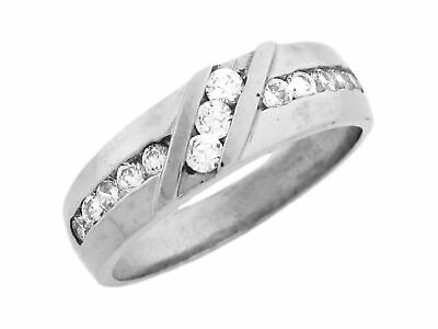 Pre-owned Jackani 10k Or 14k White Gold Unique Mens Cz Ring With Round Cut Channel Set Stones