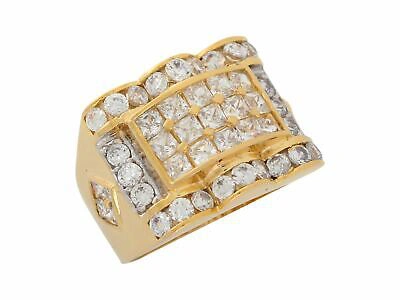 Pre-owned Jackani 10k Or 14k Two Tone Gold White Cz Wide Band Handsome Mens Ring