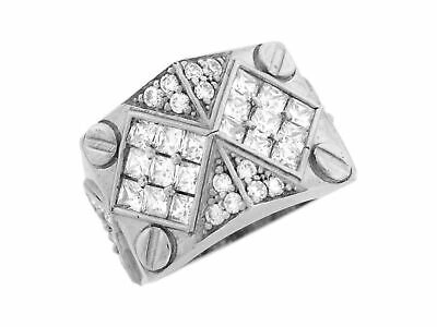 Pre-owned Jackani 10k Or 14k Real Solid White Gold White Cz Cluster Bolt Thick Mens Ring