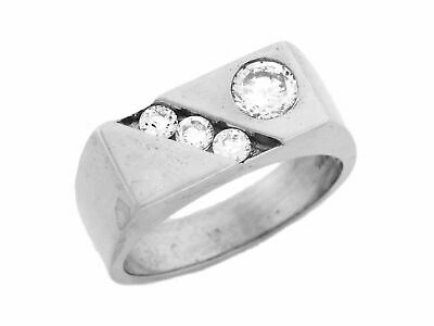 Pre-owned Jackani 10k Or 14k White Gold Rectangle Mens Ring With Channel Set Round Cz Accents
