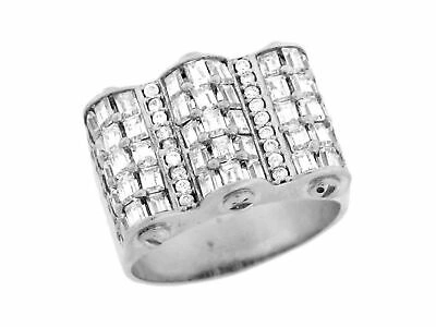 Pre-owned Jackani 10k Or 14k White Gold Multiple White Cz Cilinder Bolt Unique Shape Mens Ring
