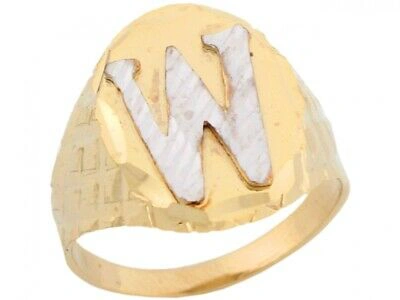 Pre-owned Jackani 10k Or 14k Two Tone Real Gold Diamond Cut Large Letter W Initial Mens Ring