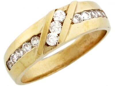 Pre-owned Jackani 10k Or 14k Yellow Gold Unique Mens Cz Ring With Round Cut Channel Set Stones In White