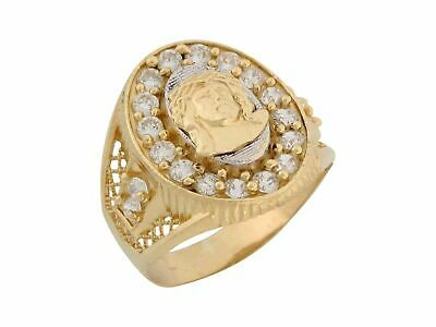 Pre-owned Jackani 10k Or 14k Two Tone Gold White Cz Religious Jesus Face Mens Ring