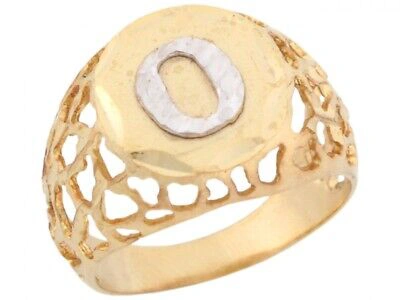 Pre-owned Jackani 10k Or 14k Two Tone Gold Filigree Diamond Cut Letter O Bold Mens Initial Ring