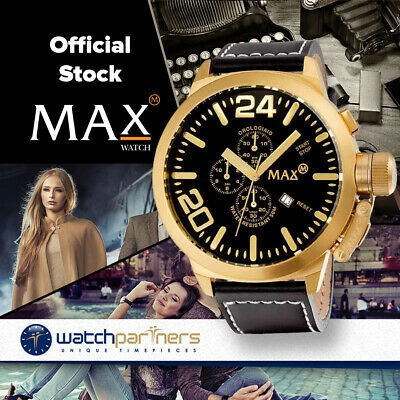 Pre-owned Max Watch The Classic Chrono 5atm Black Dial Ip Gold Case 47mm Diameter 5-323
