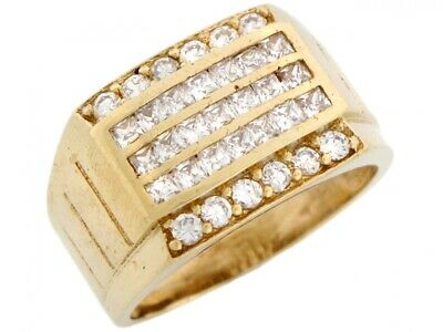 Pre-owned Jackani 10k Or 14k Solid Gold Five 5 Row Cz Fancy Large Mens Ring In White