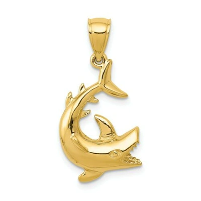Pre-owned Goldia 14k Yellow Gold Polished Solid Casted Open Back Shark Charm Pendant