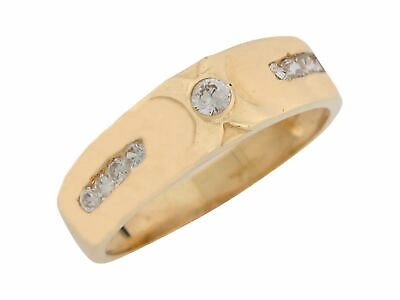Pre-owned Jackani 10k Or 14k Yellow Gold White Cz Sparkling Mens Wedding Band Anniversary Ring