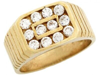 Pre-owned Jackani 10k Or 14k Yellow Gold Mens Round Cut Cz Rectangle Cluster Ring With Detail In White