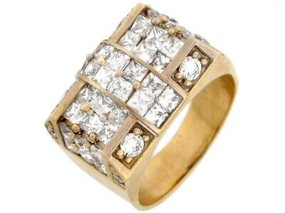 Pre-owned Jackani 10k Or 14k Yellow Gold White Cz Cluster Cross Thick Mens Ring