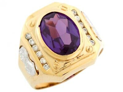 Pre-owned Jackani 10k Or 14k 2 Tone Gold Simulated Alexandrite Cz Accent June Birthstone Mens Ring In Purple