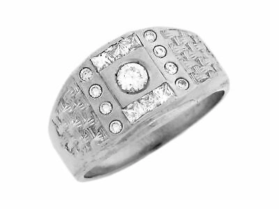 Pre-owned Jackani 10k Or 14k White Gold Mens Cz Cluster Ring Wtih Basket Weave Detail On Sides