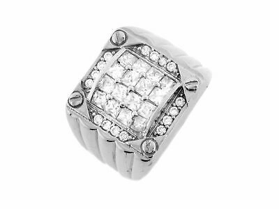 Pre-owned Jackani 10k Or 14k White Gold Square Cluster White Cz Bolt Stylish Mens Ring
