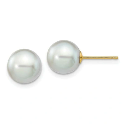 Pre-owned Pricerock 14k 8-9mm Round Grey Saltwater Akoya Cultured Pearl Stud Post Earrings In Yellow