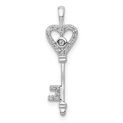 Pre-owned Superdealsforeverything Real 14kt White Gold 1/10ct. Diamond Heart Key Pendant