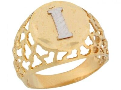 Pre-owned Jackani 10k Or 14k Two Tone Gold Filigree Diamond Cut Letter I Bold Mens Initial Ring