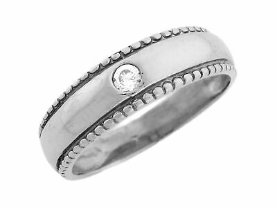 Pre-owned Jackani 10k Or 14k White Gold Round Cut Cz Mens Ring With Engraved Detail On Band