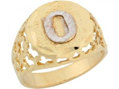 Pre-owned Jackani 10k Or 14k Two Tone Gold Unique Filigree Letter O Stylish Mens Initial Ring