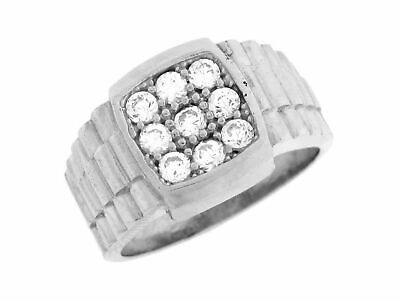 Pre-owned Jackani 10k Or 14k White Gold Link White Cz Faceted Square Face Mens Ring