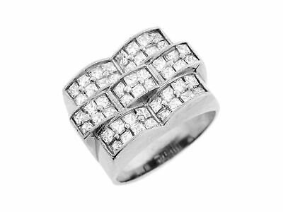 Pre-owned Jackani 10k Or 14k White Gold Cluster White Cz Layered Brick Styled Mens Ring