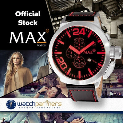 Pre-owned Max Watch The Classic Chrono 5atm Black Dial Red Index 47mm Diameter 5-313
