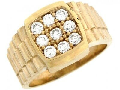 Pre-owned Jackani 10k Or 14k Yellow Gold Link White Cz Faceted Square Face Mens Ring