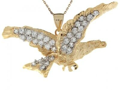Pre-owned Jackani 10k Or 14k Gold White Cz 2.9cm X 6.0cm Spread Wings Bald Eagle Mens Pendant