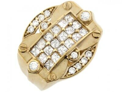 Pre-owned Jackani 10k Or 14k Yellow Gold Rectangular White Cz Bolt Industrial Mens Ring