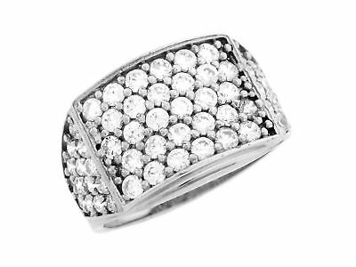 Pre-owned Jackani 10k Or 14k White Gold White Cz Multi-facted Cluster Rectangular Mens Ring