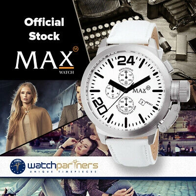 Pre-owned Max Watch The Classic Chrono 5atm White Dial White Leather 47mm Diam 5-031
